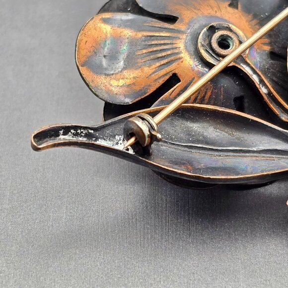 VTG Copper Flower Brooch Pin 2.5" Layered Petals Dimensional Design Statement - Picture 5 of 6
